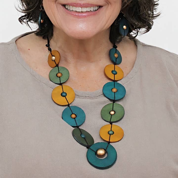 Teal Wood Unity Necklace for wholesale by Sylca Designs