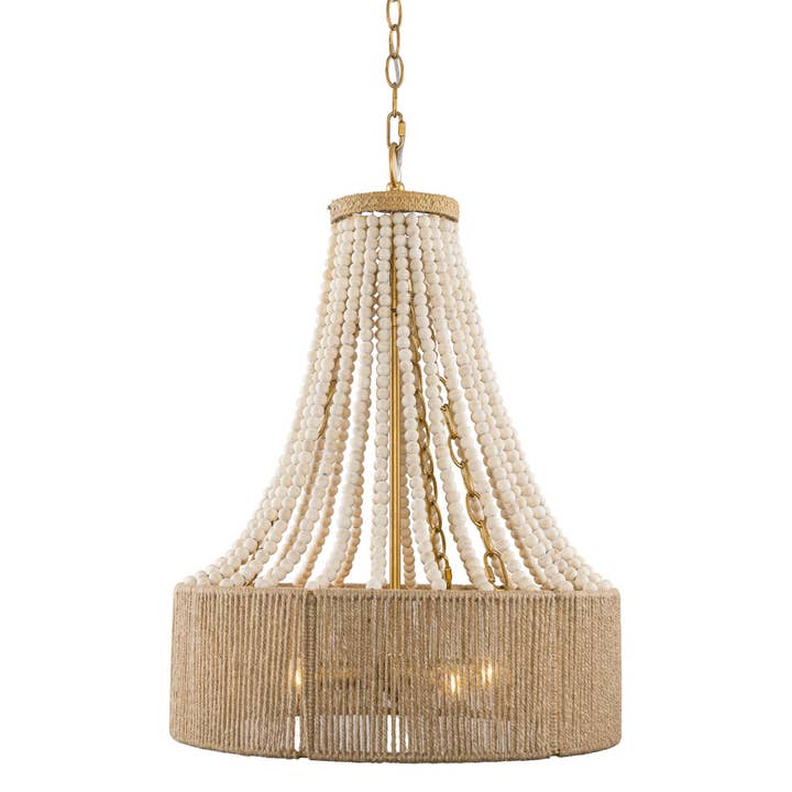 Brio Lighting - Wholesale Chandelier/Hanging Light - Farmhouse Chandelier 4-Light Golden Wood Bead Woven Shade1