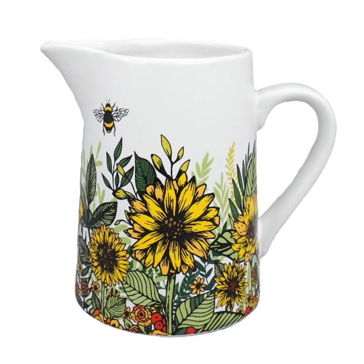 Half Moon Bay By Design - Wholesale Jug - Ceramic Jug Pitcher Vase Sunflower Bee Honey