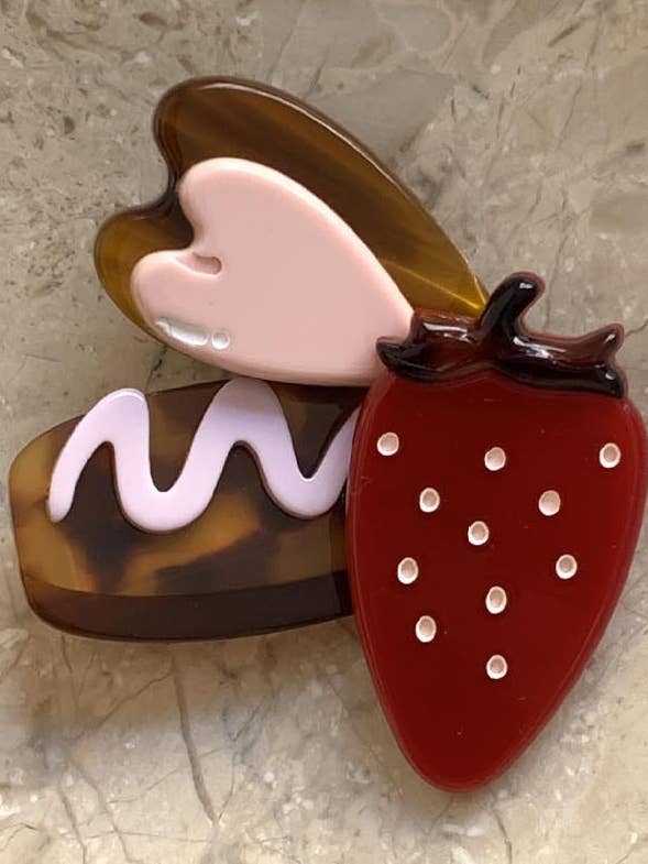 Cute Chocolate Strawberry Heart Hair Clip DP25D992 for wholesale by Dipped Shop
