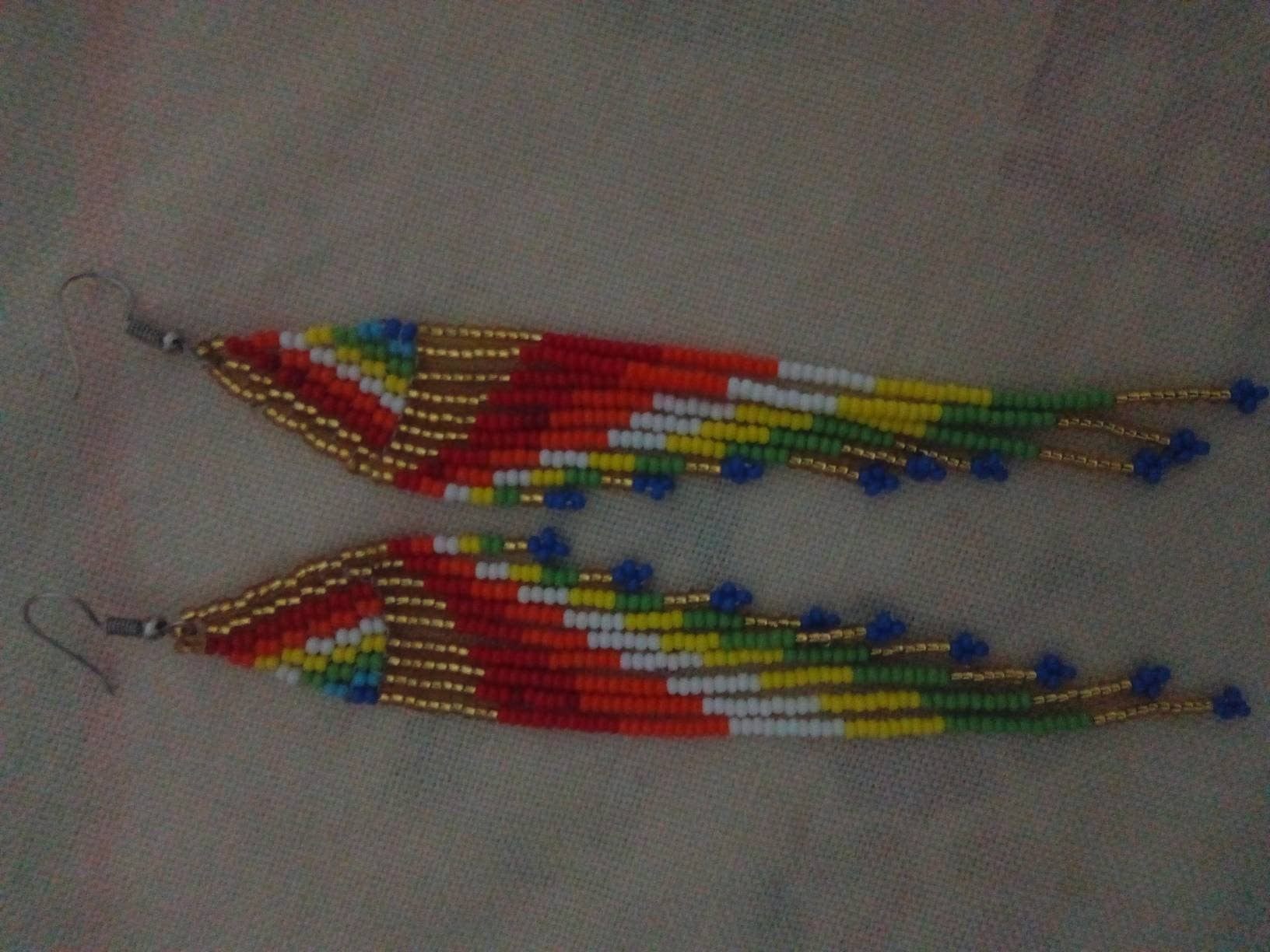 Delight merchants – wholesale Dangle earrings – Long beaded gold multicolored african earrings from Kenya with free shipping0