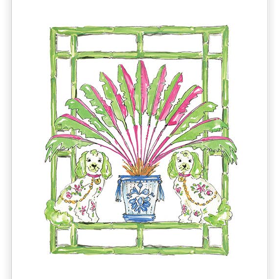 Lime Staffordshire honden met Cane Border Art Print voor wholesale door RosanneBeck Collections