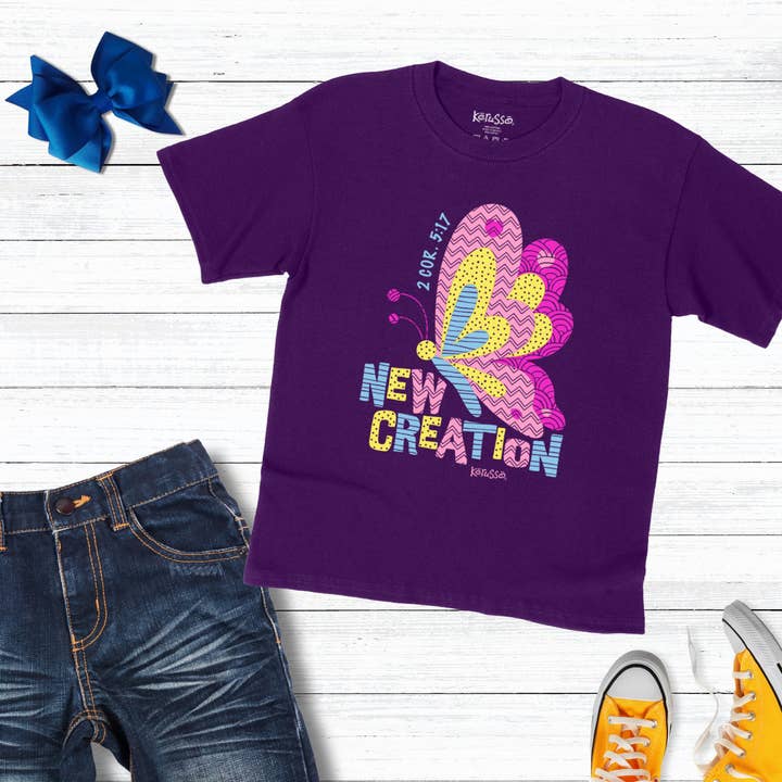 Purple Kerusso Kids T-Shirt Collage Butterfly for wholesale on Faire