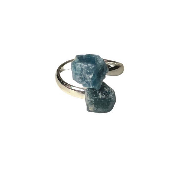Blue Apatite Silver Plated Adjustable Wrap Ring for wholesale by Moon Child