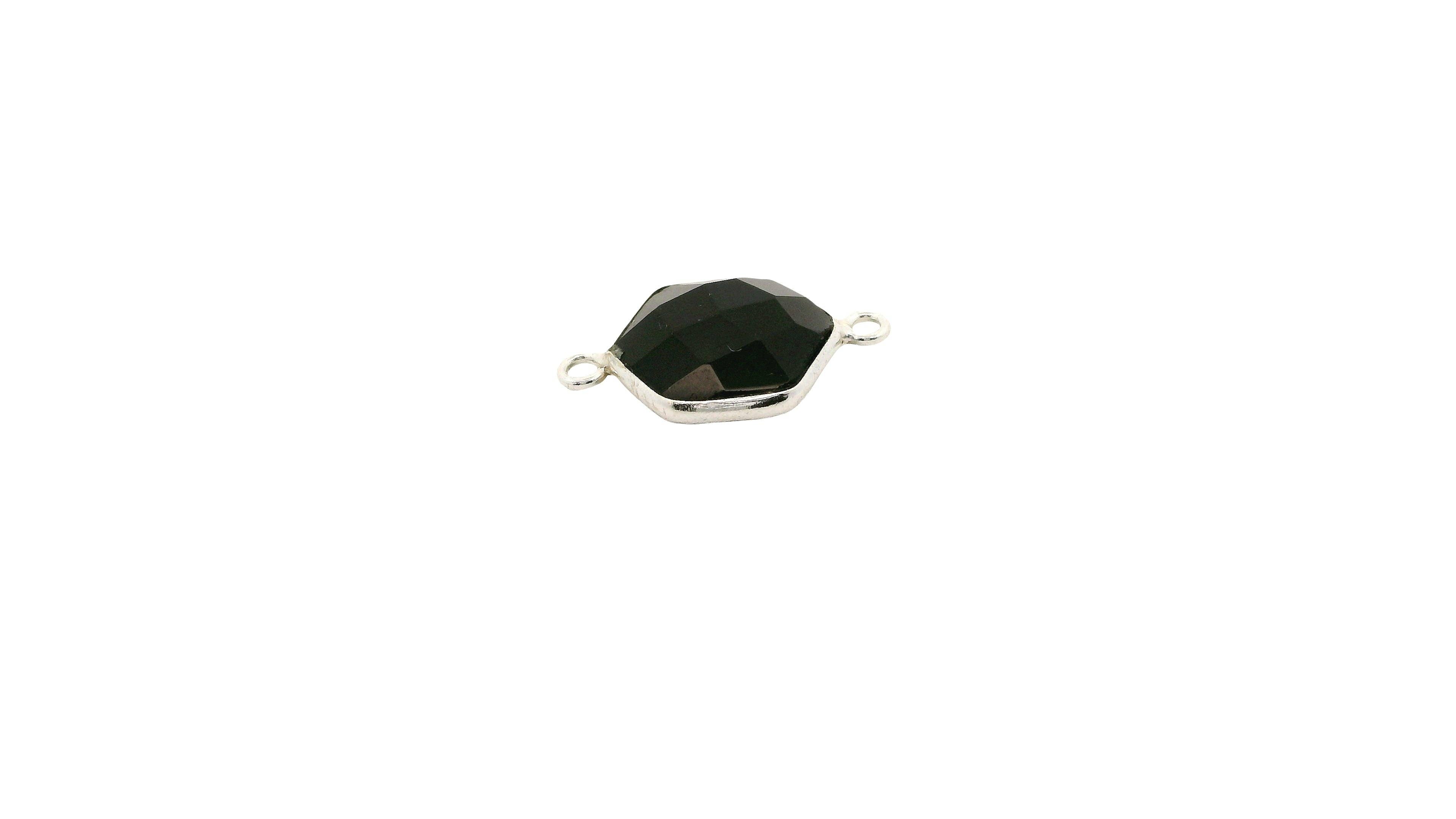 Purity Beads - Wholesale Individual Charm/Pendant - Black Onyx Hexagon Connector 12mm | Two Loop Gold Plated Over Sterling Silver and Sterling Silver Bezel Gemstone Connector