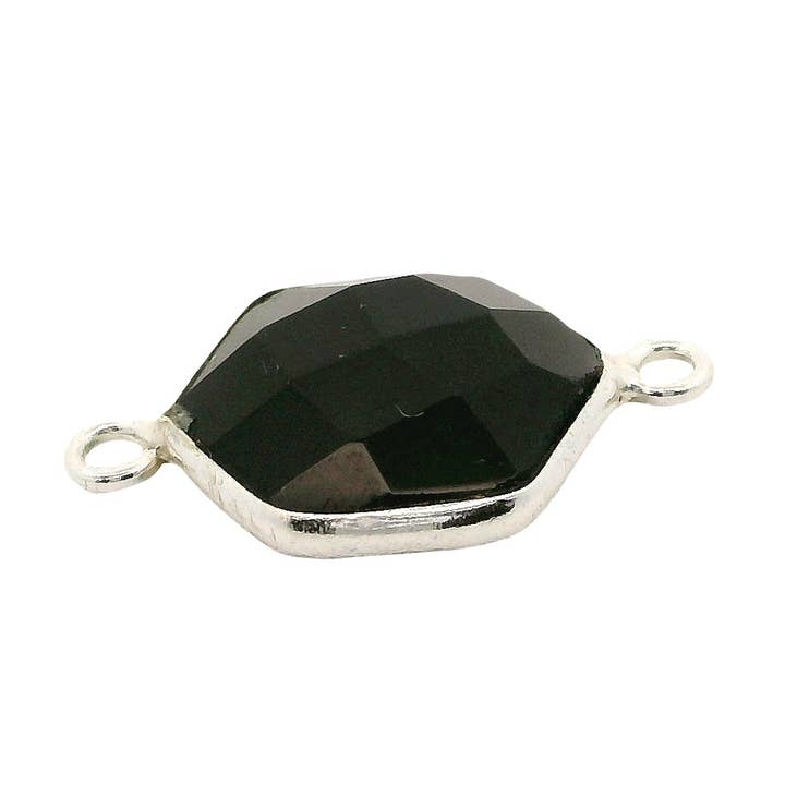 Purity Beads - Wholesale Individual Charm/Pendant - Black Onyx Hexagon Connector 12mm | Two Loop Gold Plated Over Sterling Silver and Sterling Silver Bezel Gemstone Connector0