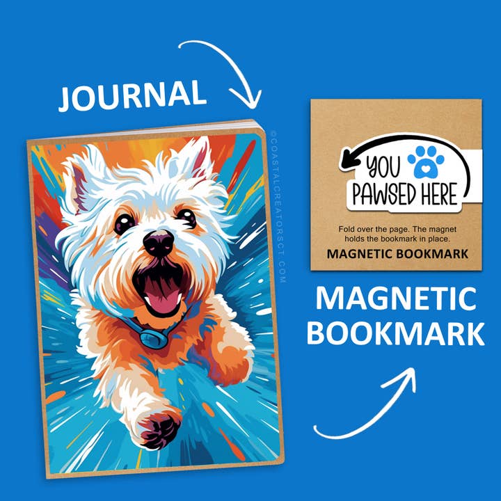 Terrier Journal w/ Pawsed Magnetic Bookmark Set (Packaged) for wholesale by Coastal Creators of Connecticut