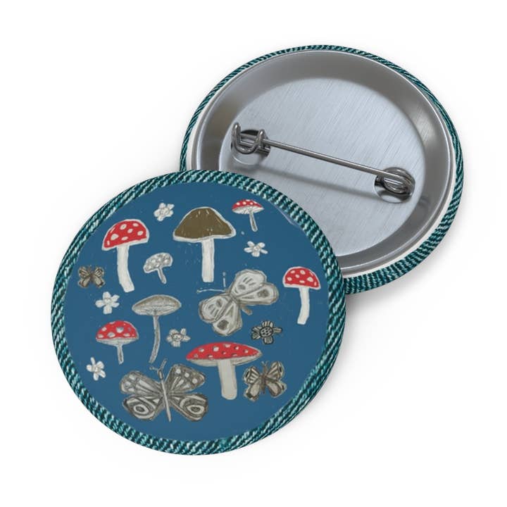 mushrooms blue - button for wholesale by Blueberry Road Cards