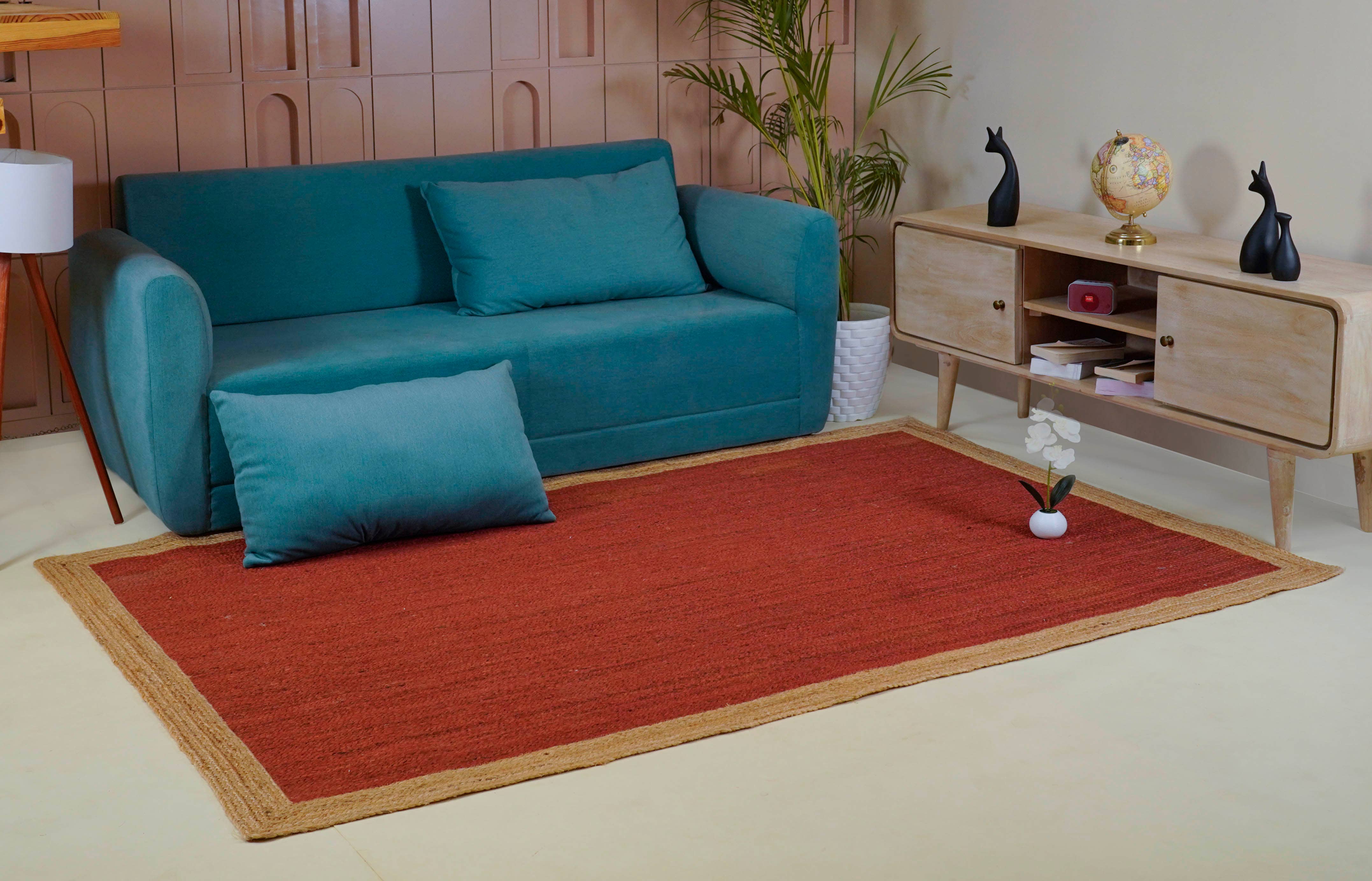 Chouhan Rugs - Wholesale Area rug - Custom Size Red Jute Rug With Natural Border Large Area Rug