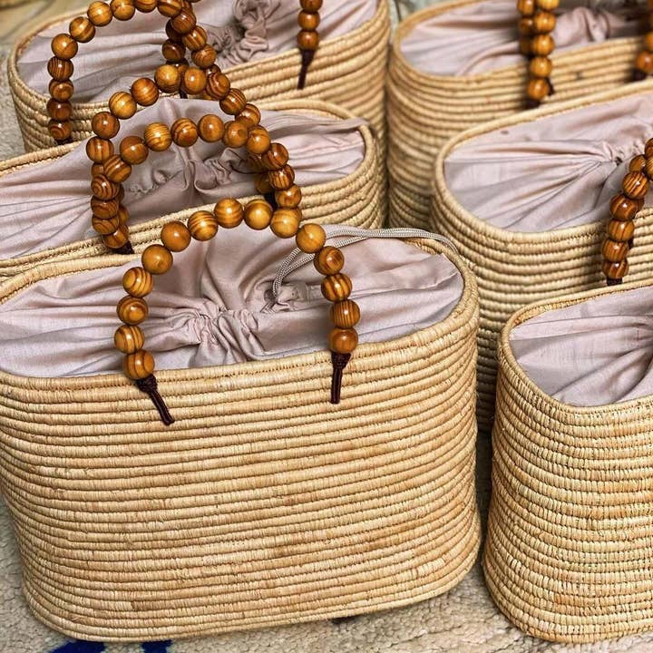 King Of Handmade - Wholesale Beach Bag - Handcrafted Moroccan Raffia Bags with Wooden Bead Handles