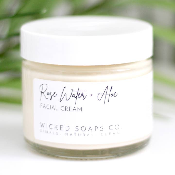 Rose Water + Aloe Facial Cream for wholesale by Wicked Soaps Co.