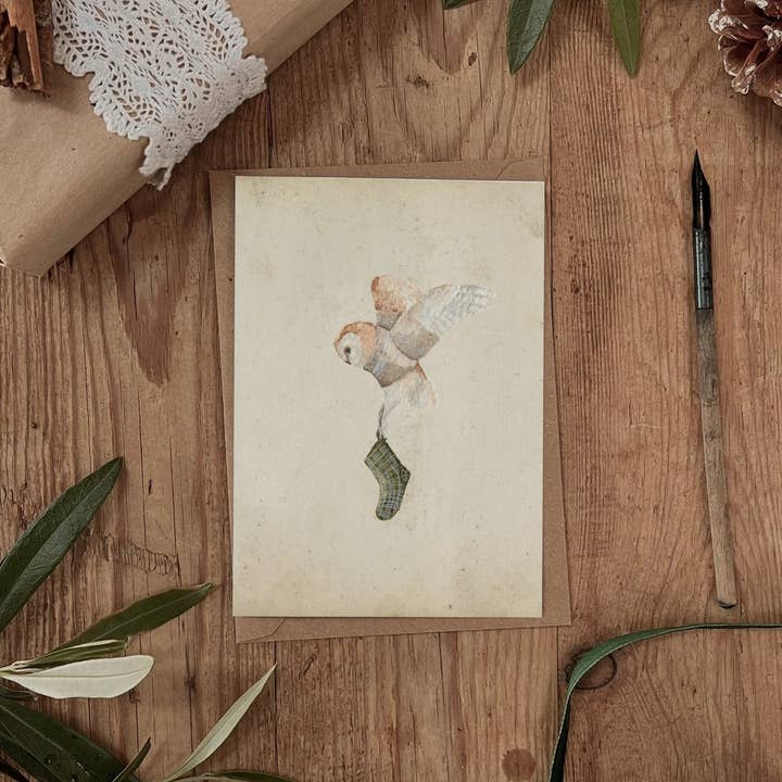 Brooke Marie - Wholesale Christmas Card - Vintage Cosy Winter Owl Christmas Card
