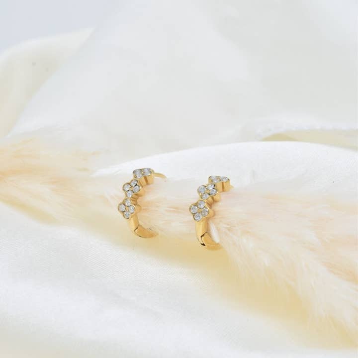 Kapyco - Wholesale Hoop Earrings - Mini Creole Rhinestone in Stainless Steel - BO1004153