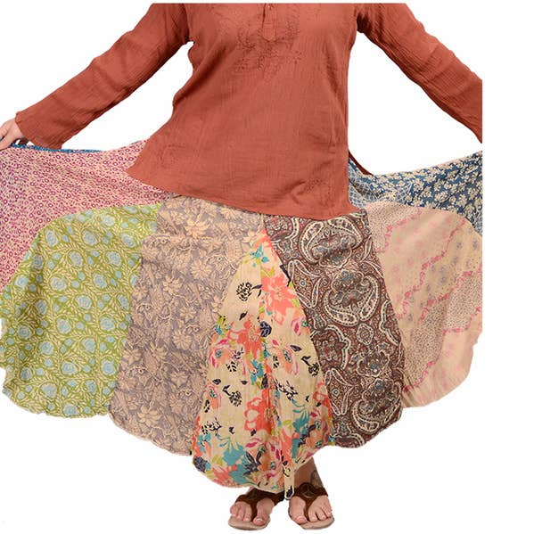 Gypsy Rose - Wholesale Skirt - Women's - EXTRA LARGE INDIAN PRINT PATCH PANEL SKIRT