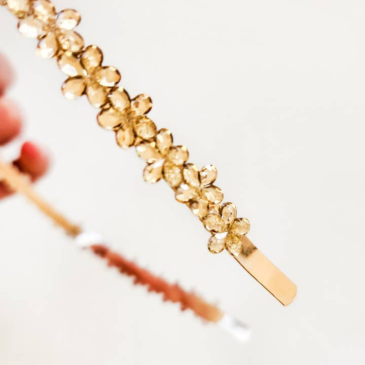 Champagne Gold Floral Rhinestone Headband for wholesale by Lovesick Rebel