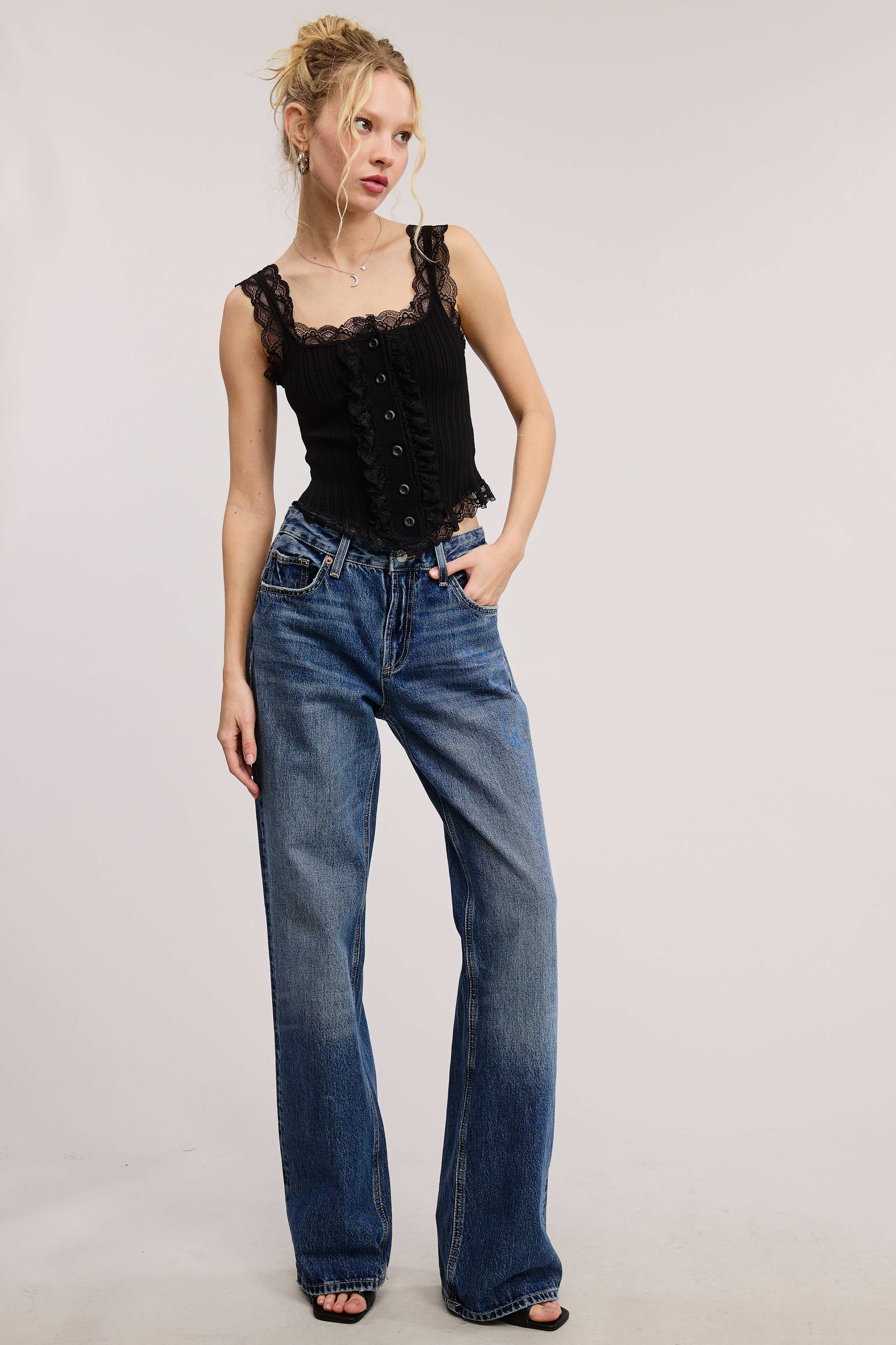 Mimosa - Wholesale Tank Top - Women's - Scalloped Lace Trim Corset-Bodice Knit Tank Top11