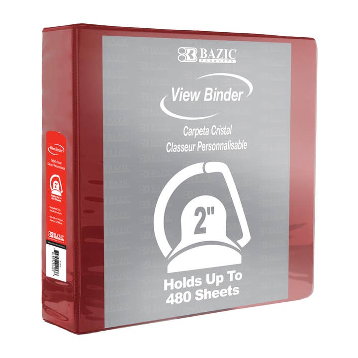 Binder View 2" Burgundy Slant-D Ring w/ 2 Pockets for wholesale by BAZIC Products
