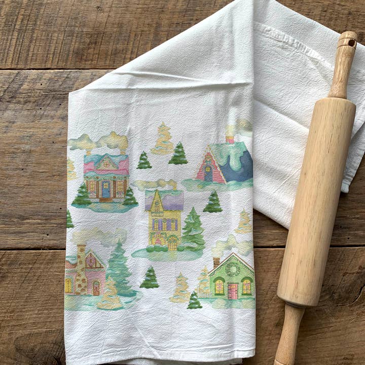 Christmas Village Flour Sack Towel for wholesale by Meadowbrook Lane