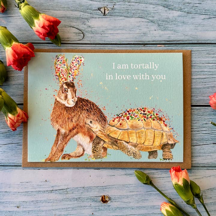 Amor de Liebre y Tortuga | Tarjeta Ecológica Bonita en Blanco para venta al por mayor de Jen Winnett Eco Artist