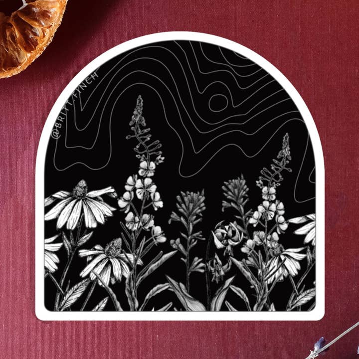 Adesivo in vinile «Mountain Window» per la vendita all'ingrosso da parte di Brittany Finch Art