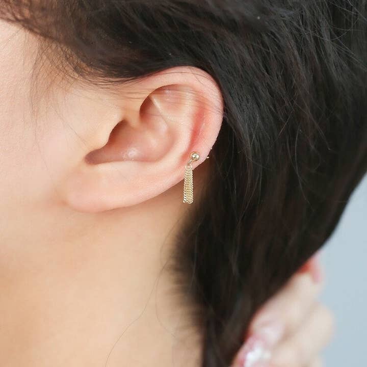 Haengseongworkshop - Wholesale Dangle Earrings - Korean Gold Plated Mini 5 Layers Tassel Chain Earrings 2.5cm2