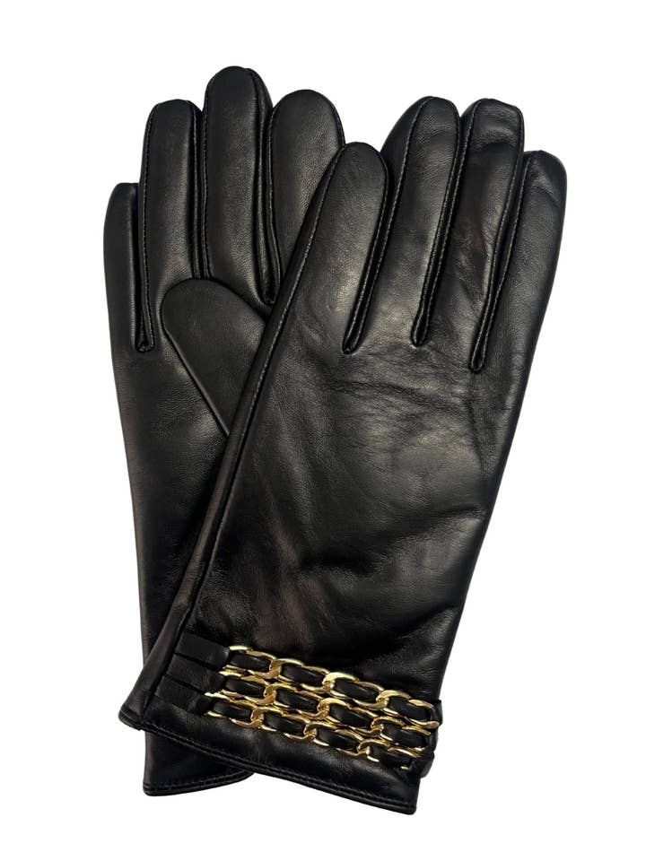 Genuine Leather Glove with Chain Trims for wholesale by Marcus Adler