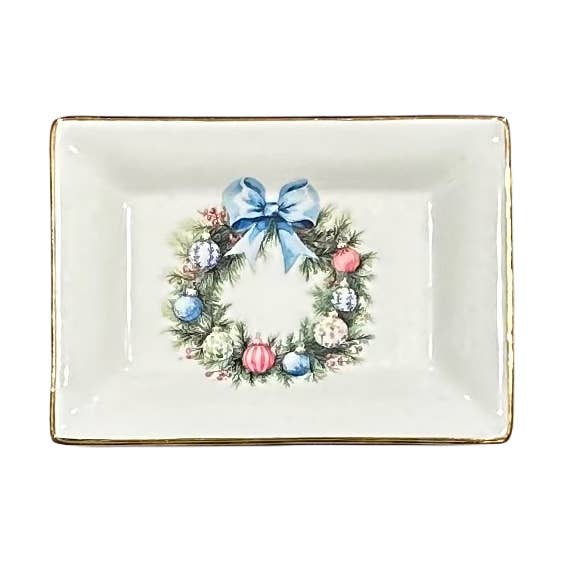 Vassoio Portagioie con Ghirlanda Natalizia e Fiocco Blu per la vendita all'ingrosso da parte di The French Bee & Co