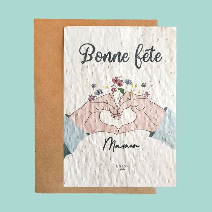 Tarjeta de Plantas Doble Feliz Cumpleaños Mamá Corazón y Dedos para venta al por mayor de Iza lan Atelier