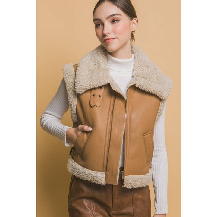 Faux Leather Shearling Vest for wholesale by IVE