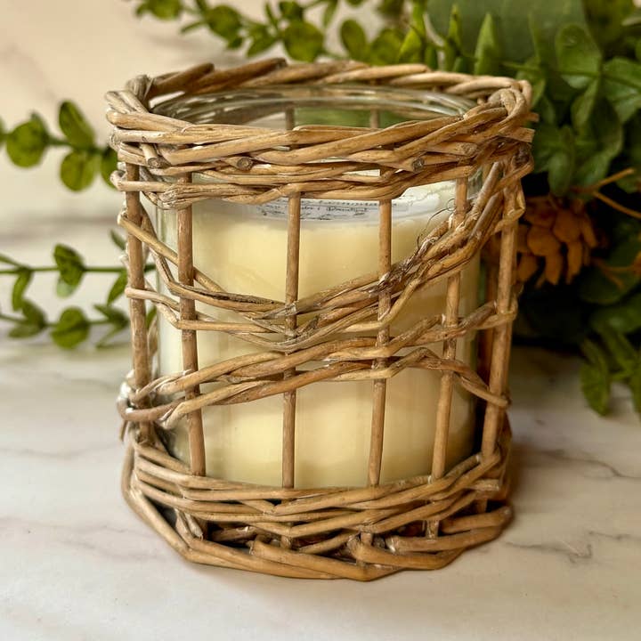 Willow Wrapped Candle for wholesale by Montana Farmhouse Candles
