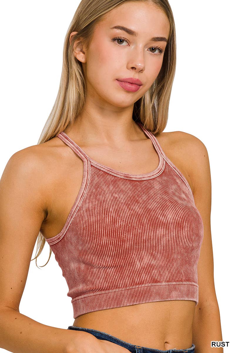 42POPS - Wholesale Tank Top - Women's - `.Washed Seamless Halter Crop Tank4