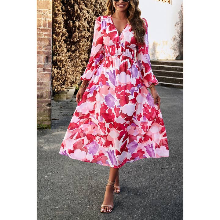 Supreme Fashion - Wholesale Dress - Women's - Boho V Neck A Line High Waist Long Sleeve Dress3