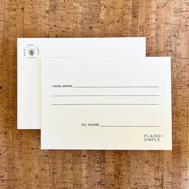 Simply Said I Really Admire Postcard for wholesale by Plains + Simple