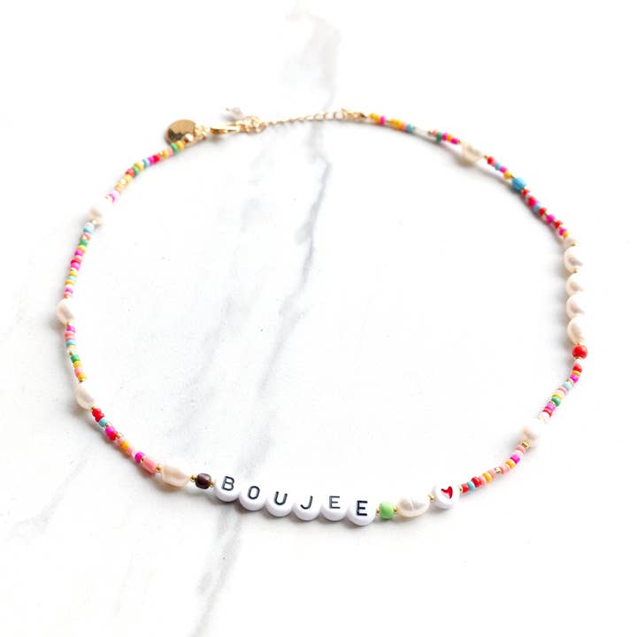 Collar personalizado con confeti y cuentas de perlas para venta al por mayor de The Sis Kiss