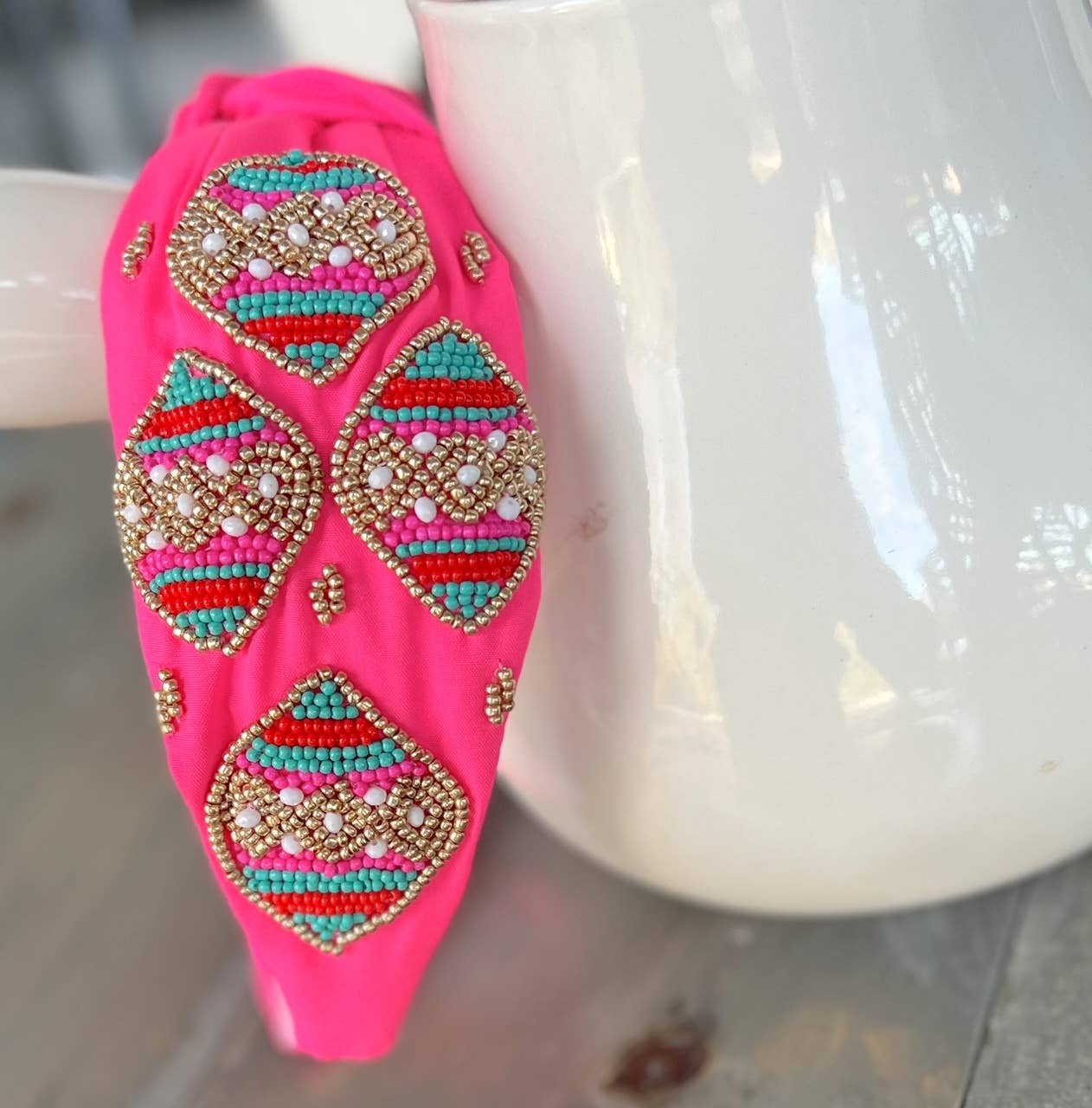 OBX Prep - Wholesale Fashion Headband - Women's - Pink Christmas Ornament Beaded Handmade Headband2