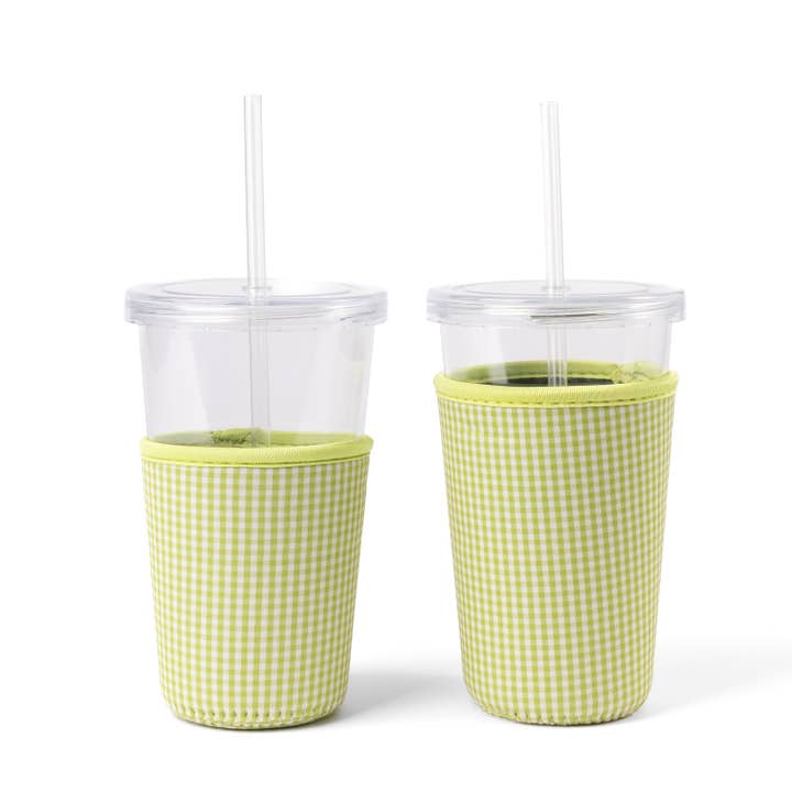 Manchon à boisson en vichy vert | Koozie pour café glacé pour la vente par Elyse Breanne Design