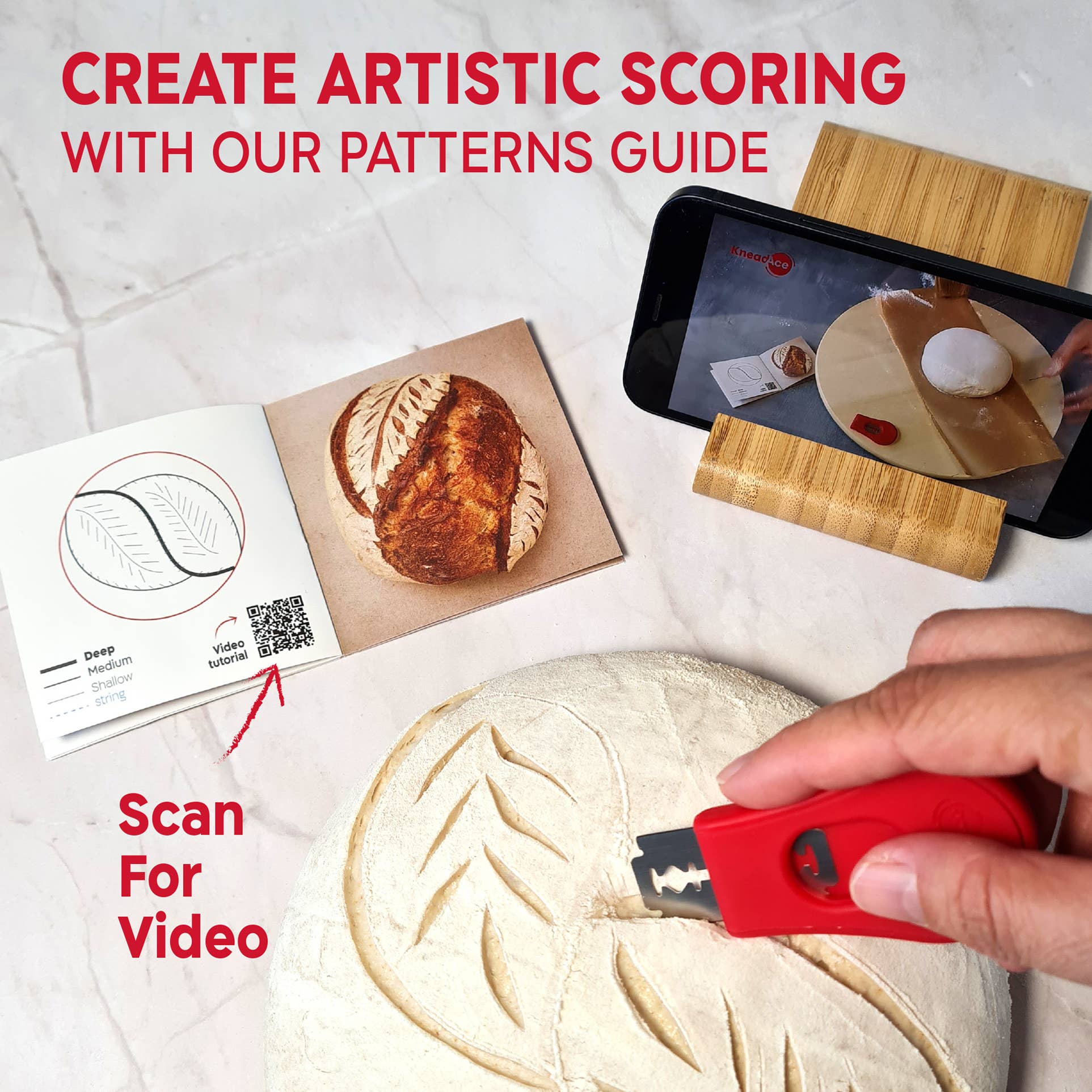 KneadAce – wholesale Kitchen tool/gadget – KneadAce PRO Sourdough Kit: 34oz Jar-Baskets-Bread Lame 9