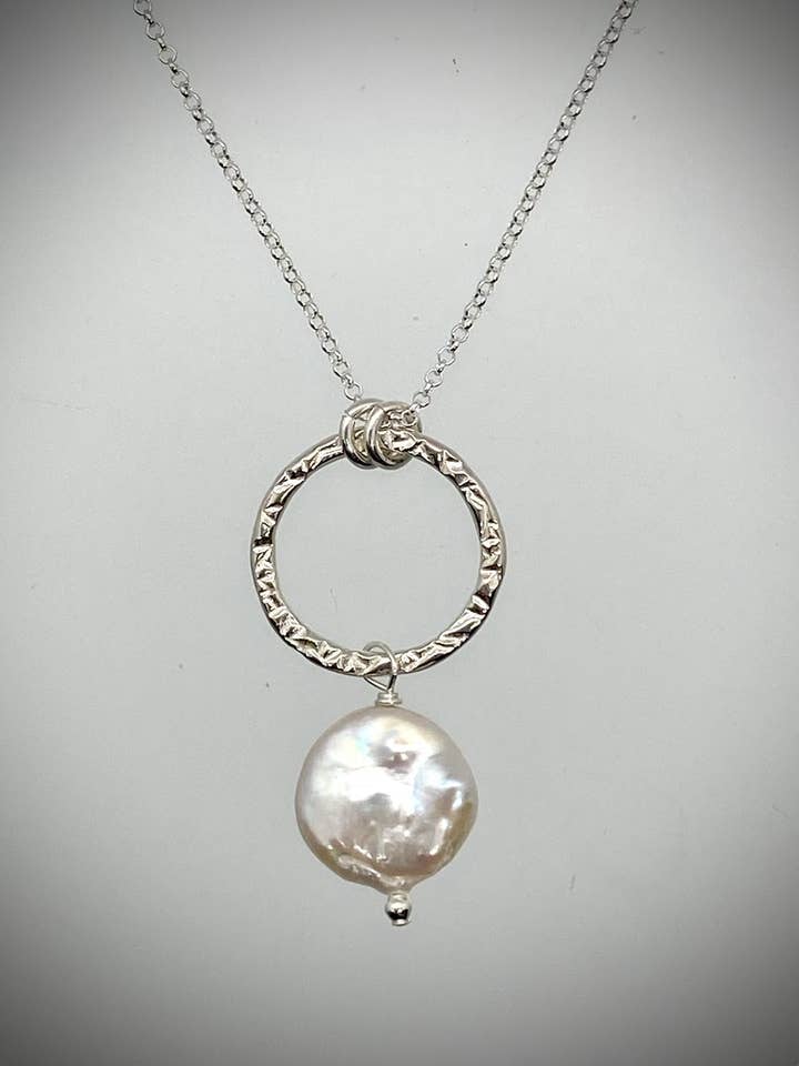 Sterling Medium Circle Necklace with Pearl for wholesale by Morgan McGeehan Designs