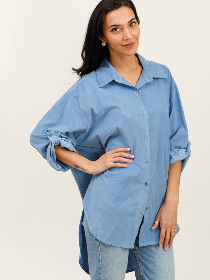 Plus size velvet shirt 26513 100% cotton corduroy for wholesale by la maison des fibres naturelles