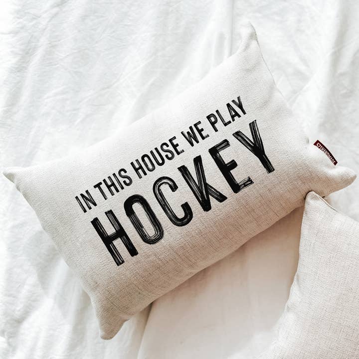 In This House We Play Hockey Lumbar Pillow for wholesale by 521handmade