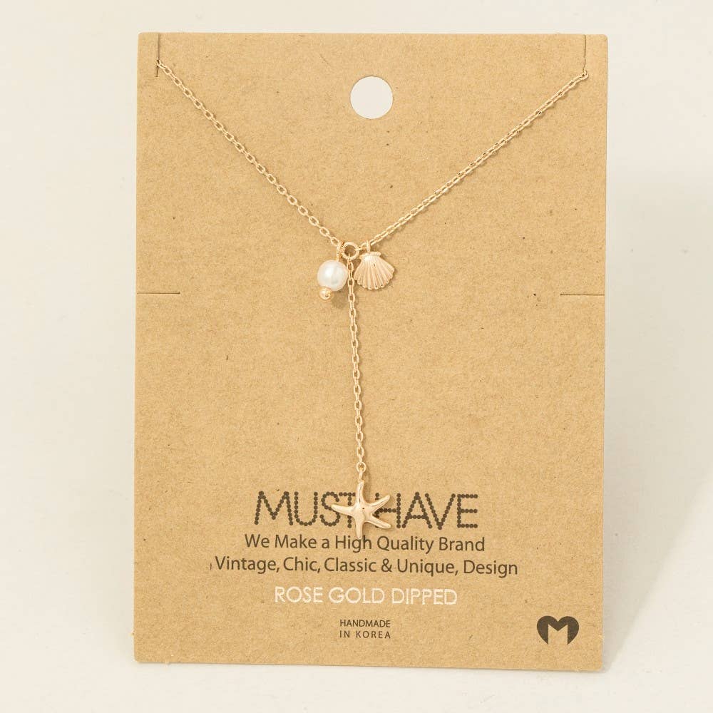 Fame Accessories - Wholesale Pendant/Charm Necklace - Gold Dipped Star Fish Sea Shell Y Necklace4