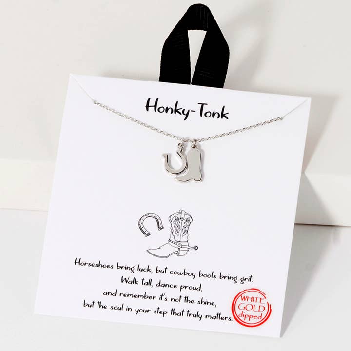 HONKY TONK HORSHOE COWBOY BOOTS CHARMS NECKLACE for wholesale by SOPHIA WHOLESALE
