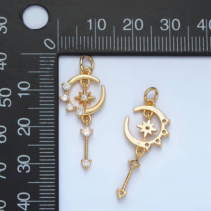 Aim Eternal - Wholesale Individual charm/pendant - 24K Gold Filled Celestial Crescent Moon CZ Drop Charm | M0441
