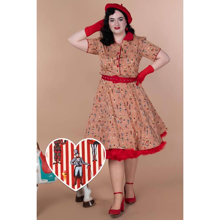 Dolly & Dotty - Wholesale Dress - Women's - Penelope Red Vintage Circus Striped Shirt Dress