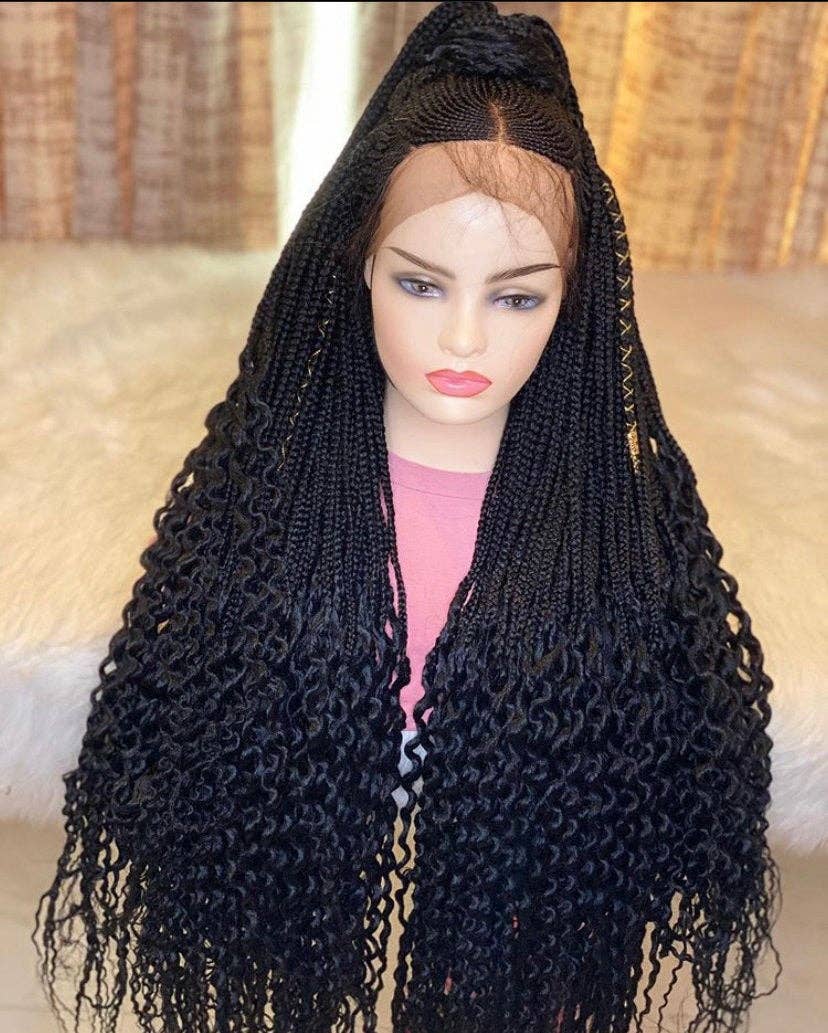 Lamuskwigs - Vendita all'ingrosso Parrucca/toupet - Parrucca intrecciata frontale in pizzo lungo/parrucca treccia coda di cavallo riccia treccine1