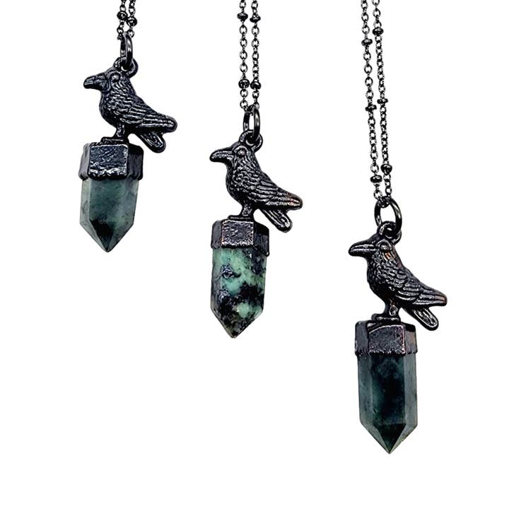 Crystal Crow Necklace - Emerald for wholesale by MergingMetals
