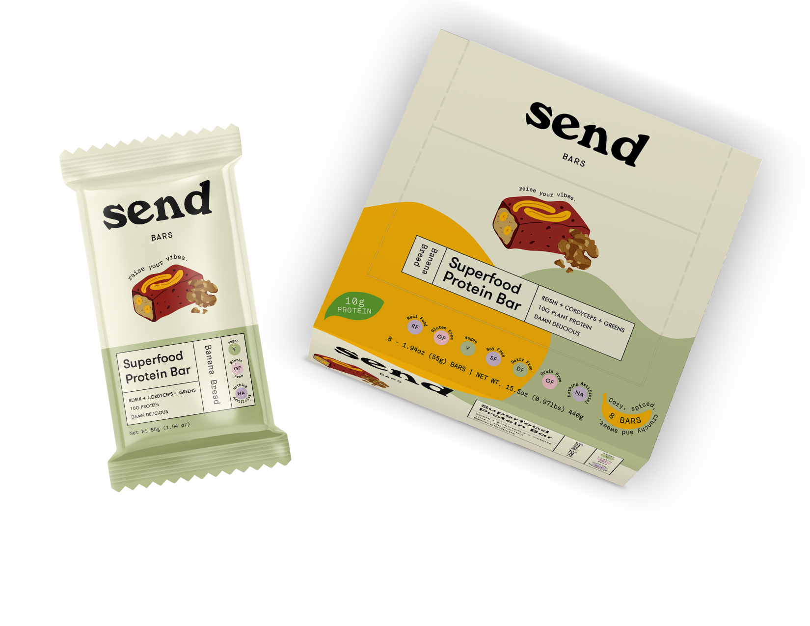 Send Bars - Wholesale Snack Bar - Banana Bread Superfood Protein Bars - Single Caddy (8 bars)2
