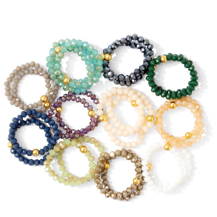 Splendid Iris - Wholesale Jewelry Set - Set/24 Stretch Crystal Rings