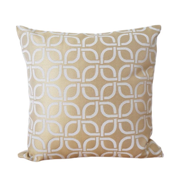 Decorative cushion with geometric patterns yellow and beige for wholesale by Les P'tits Coussins