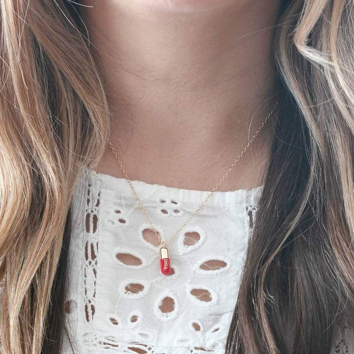 Kris Nations - Wholesale Pendant/Charm Necklace - Chill Pill Enamel Necklace 18K Gold Vermeil | Sterling Silver Charm | Gold Filled | Sterling Silver Chain Multiple Colors 16-18 Inches Nickel Free Ships from CA